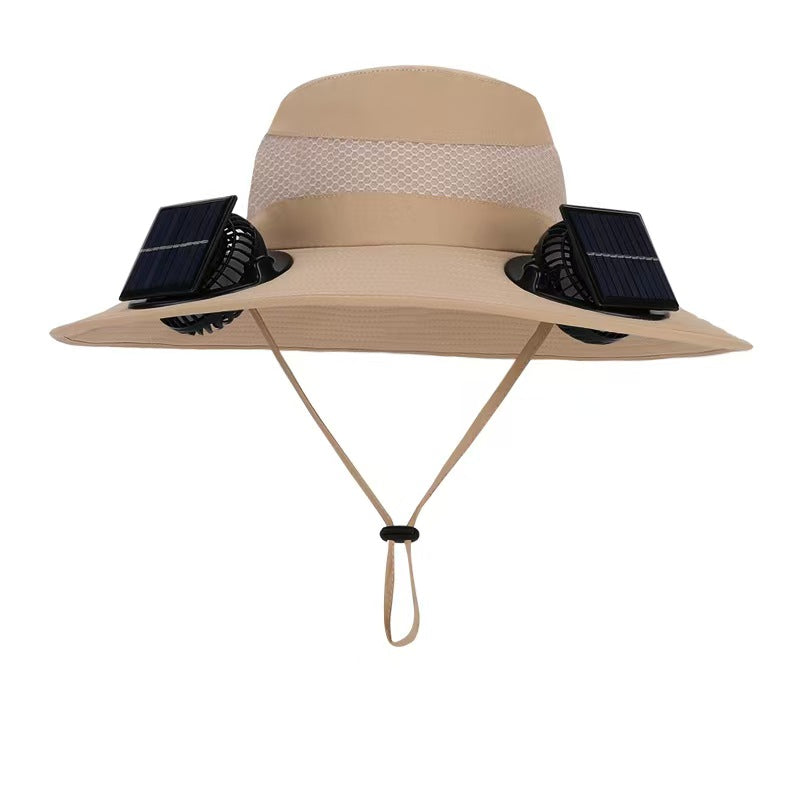 Solar Powered Cooling Hat with Dual Fans, USB Rechargeable, UV Protection Sun Hat for Outdoor, Hiking, Fishing, Travel, Adjustable Breathable Men Women"*