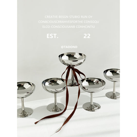 Ins food blogger's stainless steel high footed cup, home ice cream cup, creative light luxury foreign wine cup, dessert bowl