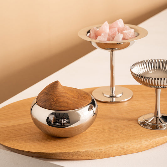 Nordic modern stainless steel onion shaped walnut candy jar decoration for living room, dining room, office, home decor