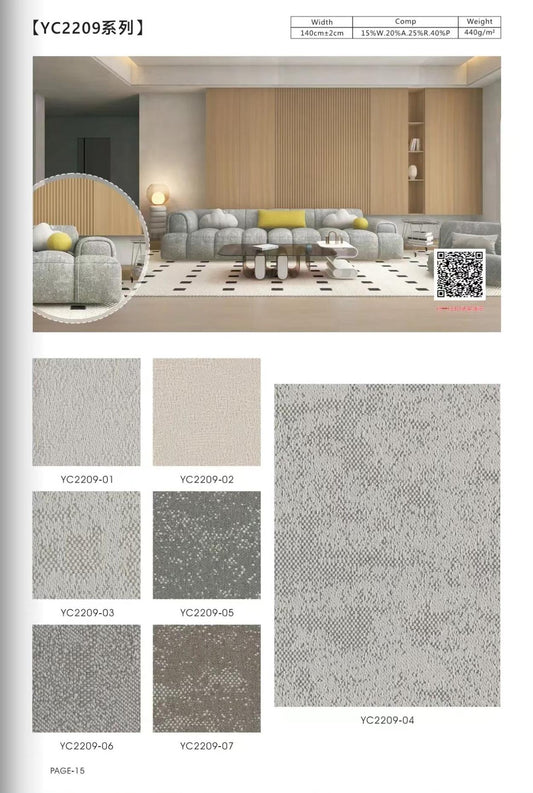 YC2209 Series Luxury Hybrid Upholstery Fabric – 140cm Width | 616g/m (15% Wool, 20% Acrylic, 25% Rayon, 40% Polyester)