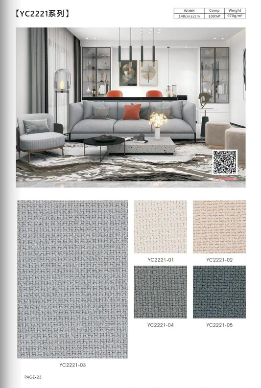 YC2221 Series Ultra-Heavy-Duty Upholstery Fabric - 140cm Width, 1358gsm, 100% Polyester for Commercial & Residential Use