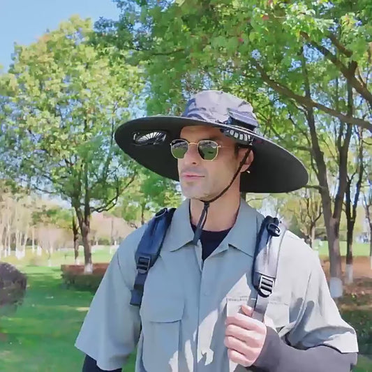 Solar Powered Cooling Hat with Dual Fans, USB Rechargeable, UV Protection Sun Hat for Outdoor, Hiking, Fishing, Travel, Adjustable Breathable Men Women"*